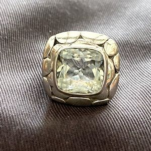 Authentic JOHN HARDY Sterling Silver Green Topaz Large Batu Kali Square Ring.